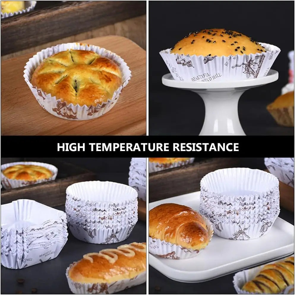 100Pcs Cupcake Liners Greaseproof Baking Cups, Non-Stick Paper Baking Cups, Oval Cake Paper Mufin Liners for Muffins, Cupcakes