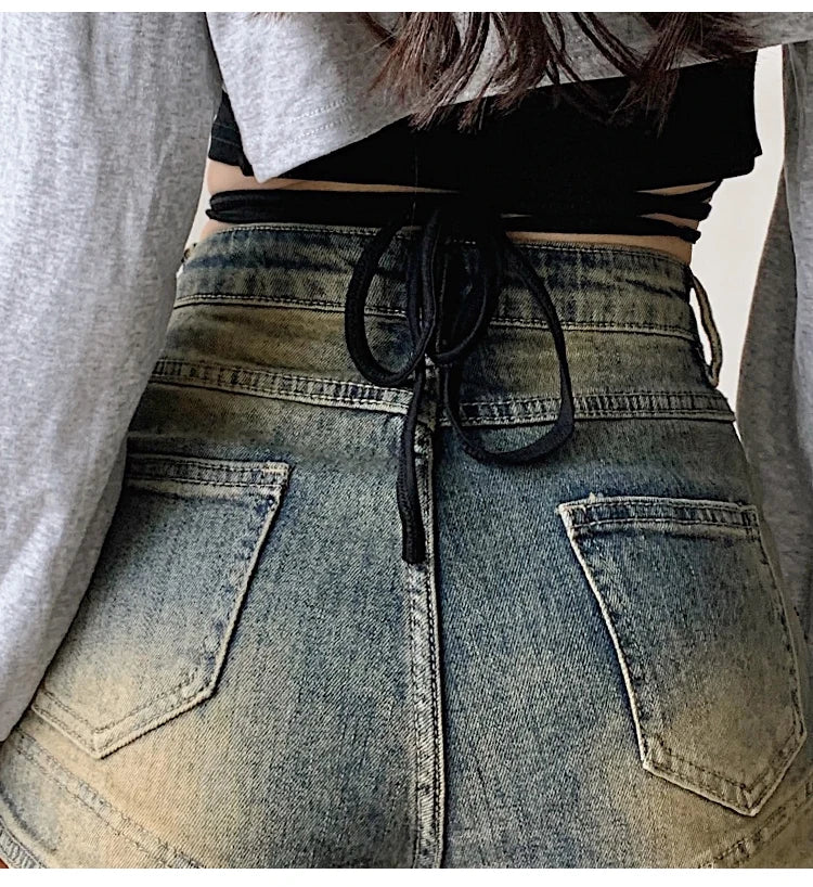 American Vintage Denim Shorts Women 2025 Spring Summer New High Waist Slim Y2K Short Jeans Woman Streetwear