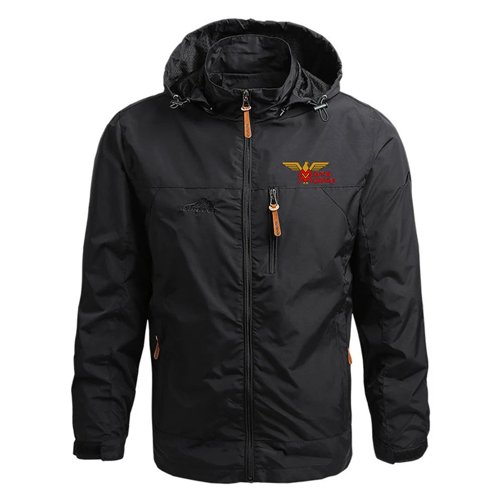 2024 Spring Autumn Mens Moto Morini Logo Print Popular Cardigan Zipper Detachable Hat Design Zipper Windproof Windbreaker Jacket