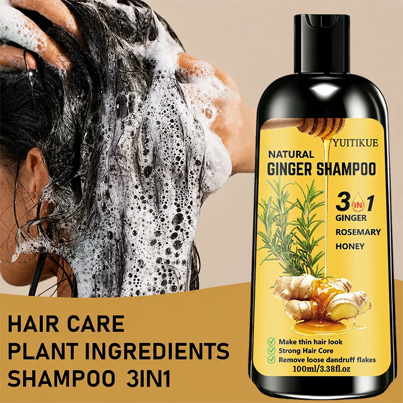 YUITIKUE 3 In 1 Natural Ginger Shampoo 100ml Rosemary Honey Formula Strengthen Hair Volumizing Dandruff Relief Hair Care Shampoo