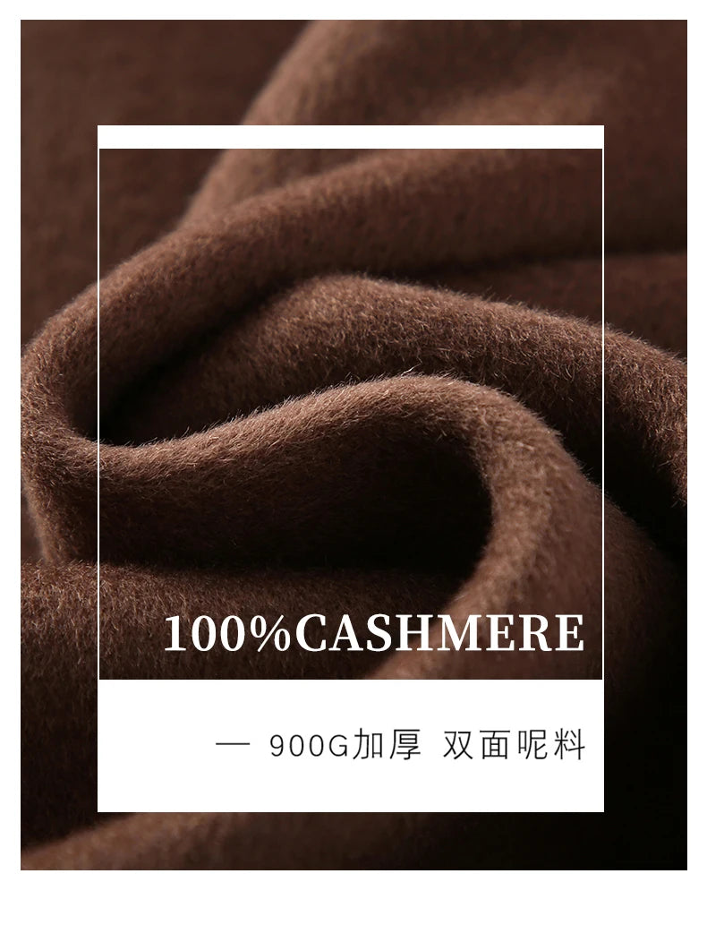 Men's 100% Cashmere Thick Double-Sided Extended Coat, Classic and Versatile Fashion for Business and Leisure