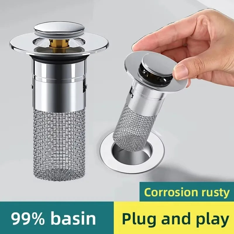 Bathroom Basin Drain Strainer Pop‑Up Removable Stainless Steel Hair Catcher Stopper Insect Proof Odor‑Proof Anti‑Clog Filter