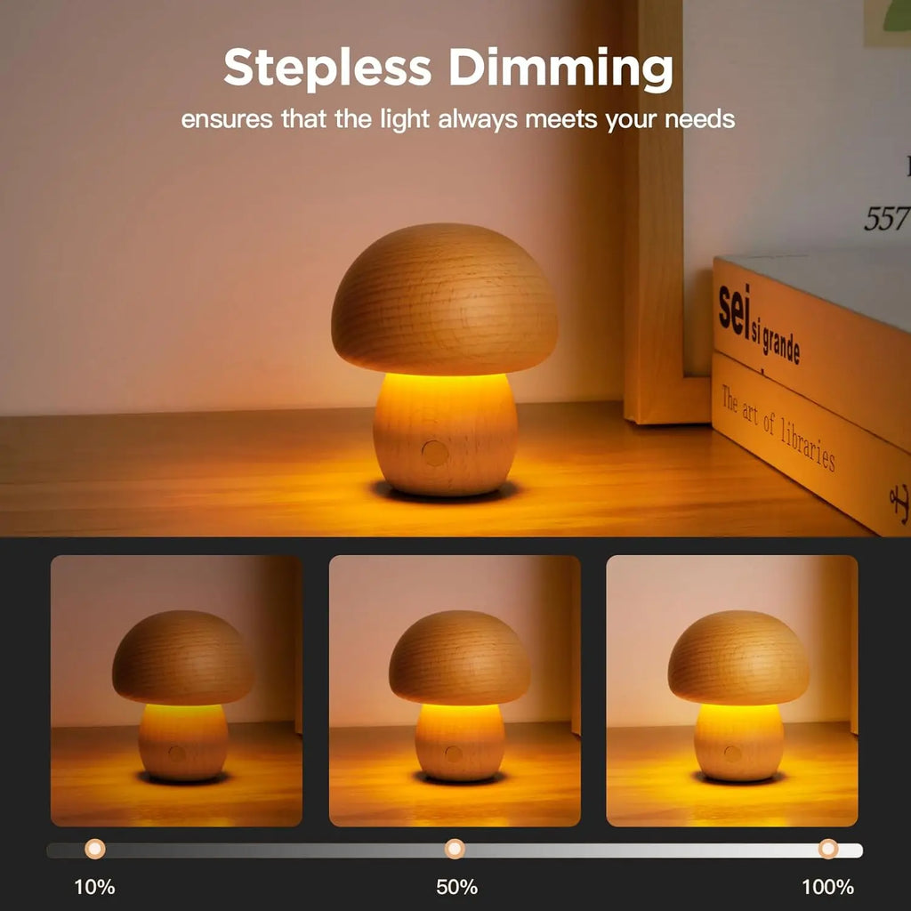 Mushroom Table Lamp Rechargeable Touch Portable Bedroom Bedside Night Light Cute Small Dimmable Desk Lamp for Home Decoration
