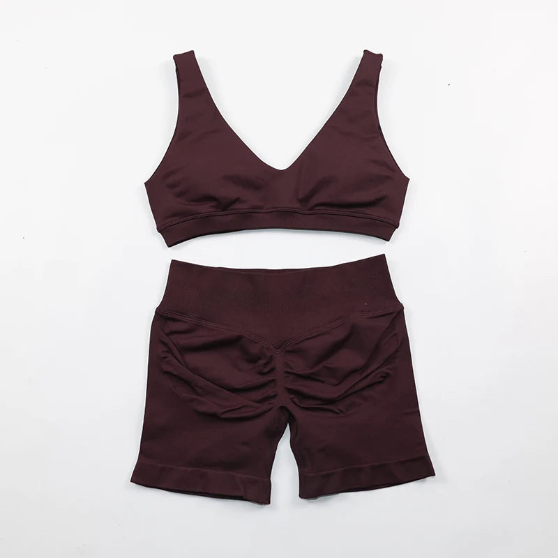 2 Piece Sets Women Outfit Longline Short Sleeve Gym Crop Top High Waist Workout Shorts Sports Suit Fitness Clothes Yoga Set