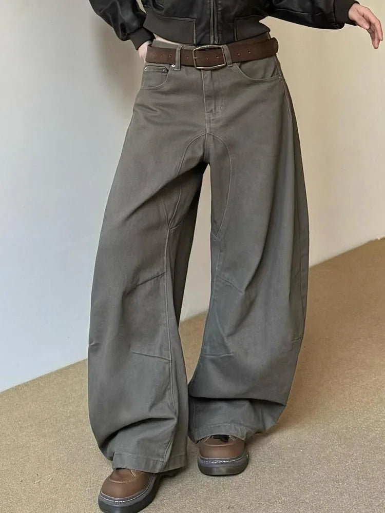 2026 Korean Style Fashion American Vintage Denim Pants Women High Waist Irregular Jeans Trouser Loose Wide Leg Trousers Retro