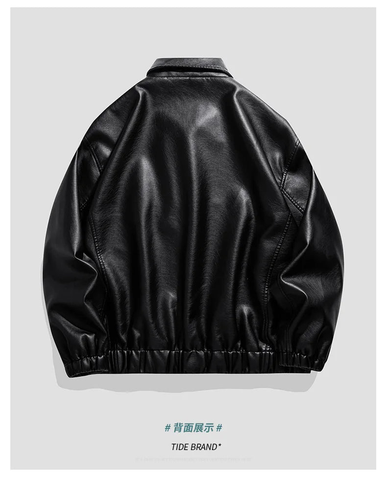 New Trendy Mens Leather Jacket Baseball Motorcycle Jacket American Style Autumn Windproof Leather Coat High Quality Fashion Coat