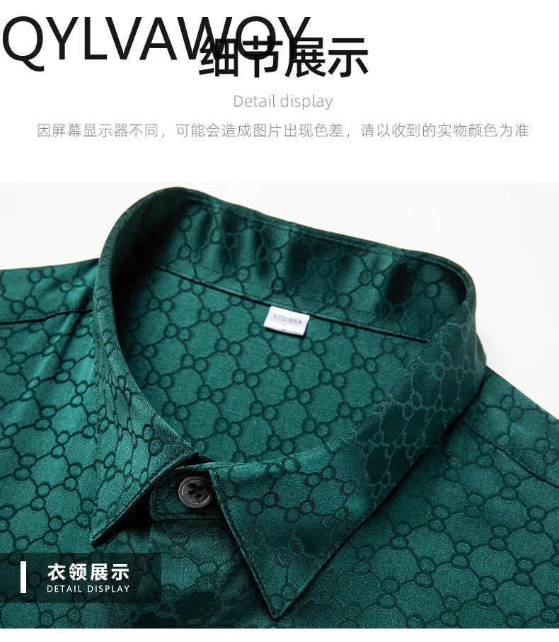 QYLVAWOY New Men's Shirts Summer Tops 92% Real Mulberry Silk Shirts Lapel Short Sleeve Stylish Clothes for Man Business Casual