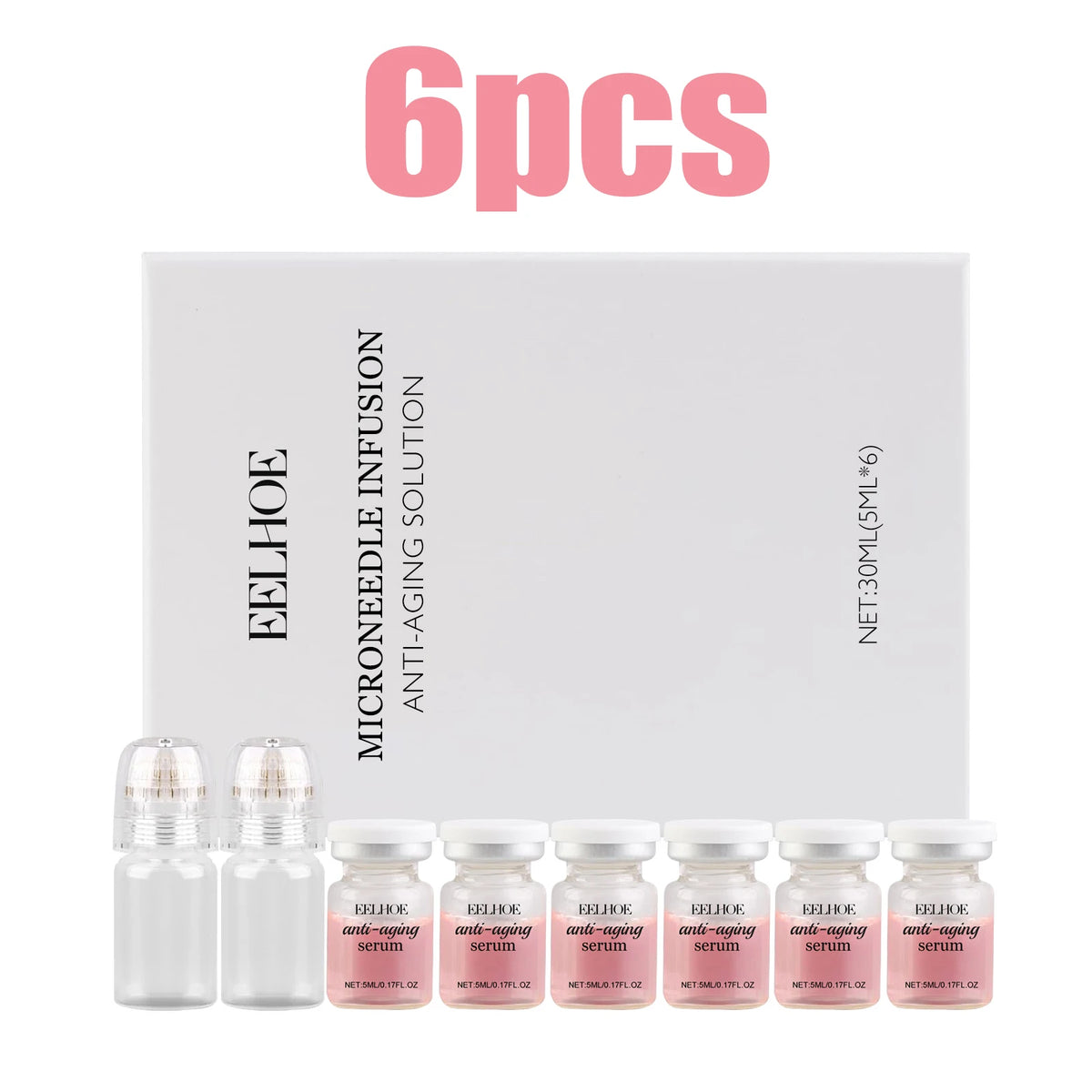 0.2MM Microneedle Roller Kit 2 Tools + 6 Bottles Hydrating Firming Skin Set Daily Facial Skin Care Microneedle Essence Serum