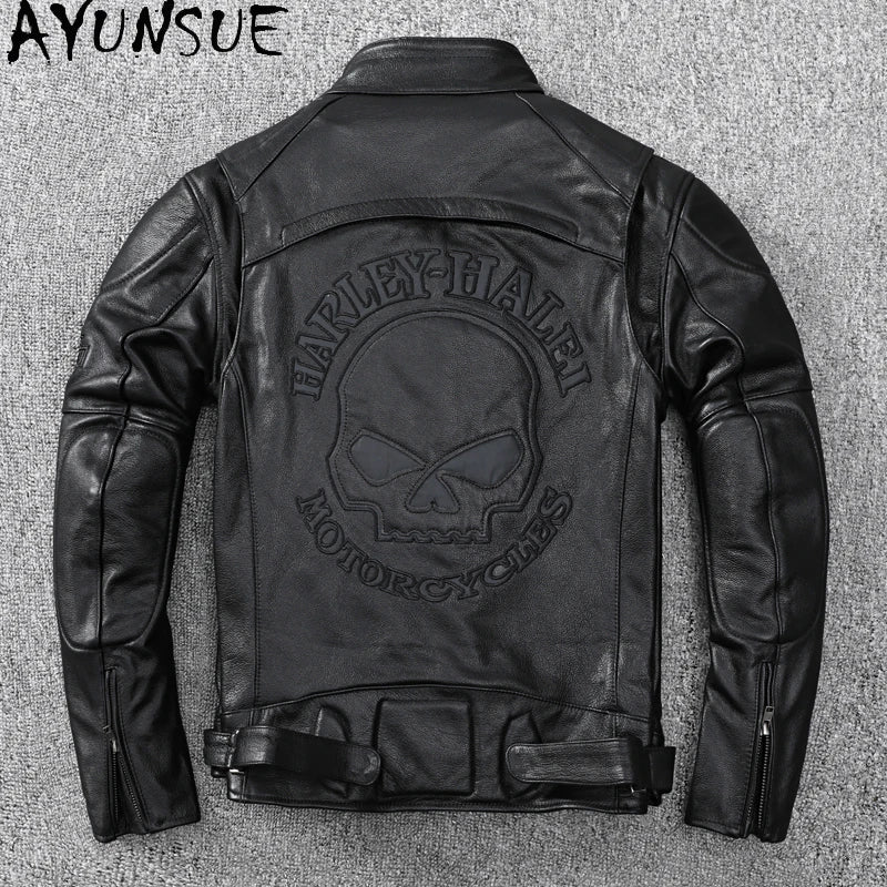 AYUNSUE Genuine Leather Jacket Autumn Winter Mens Clothing Cowhide Motorcycle Jackets Short Coats Size S-5XL Inverno Masculino