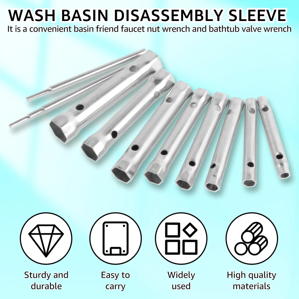 10Pcs Metric Tubular Box Wrench Set 6-22mm Spark Plug Carbon Steel Double Ended Wrench Automotive Plumb Repair Wrench Tools