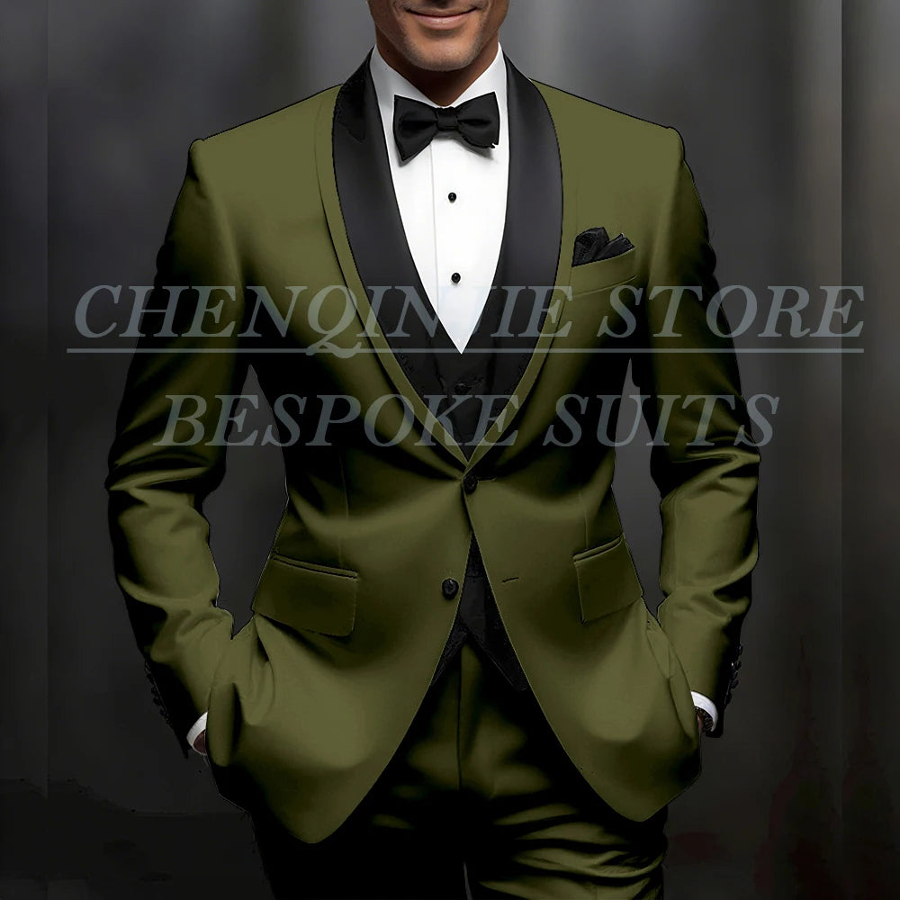 Formal Wedding Men's Suits Customzied Single Breasted Shawl Lapel Slim Fit 3 Piece Jacket Pants Vest for Wedding Male Clothing