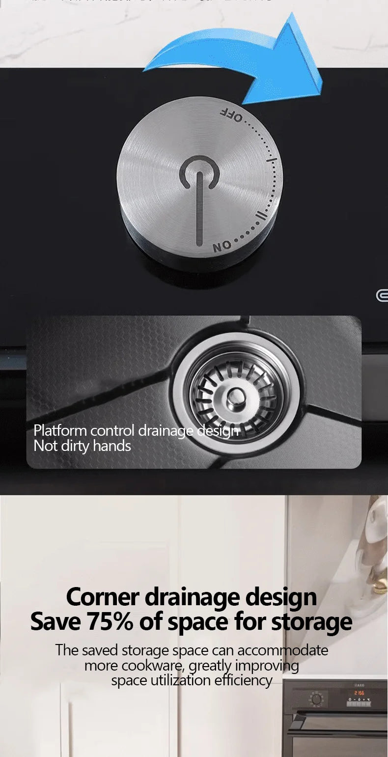 304 Sink Key Digital Display Waterfall Rain Sink Stainless Steel Large Single Trough Hand Basin Washing Dishes Under The Basin