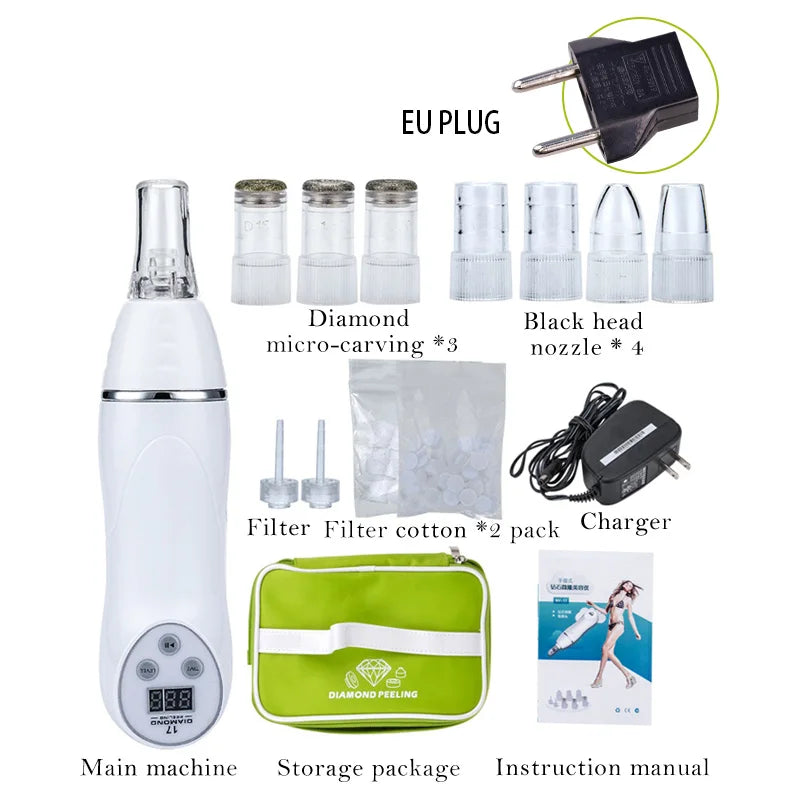 Digital Diamond Blackhead Removal Microdermabrasion Machine Suction Skin Pore Clean Facial Massage Peeling Acne Beauty Device