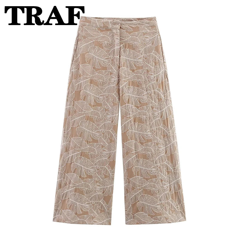 Women Two Pieces Pants Sets 2026 New Fashion Embroidery Crop Top + Trousers Women's Suit Casual 2 Piece Set Woman Outfits