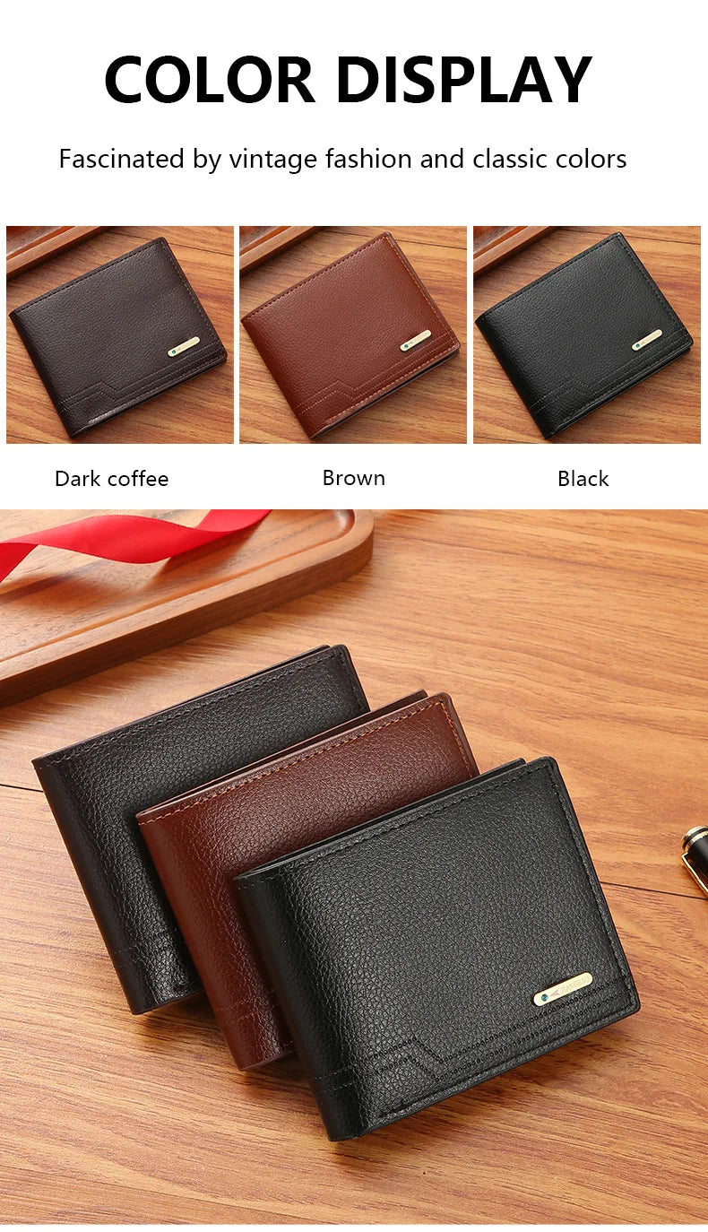Fashionable Men's Bifold Short Wallet - Soft Lychee Pattern PU Leather Purse with Multi-Card Slots for Casual Style Card holder