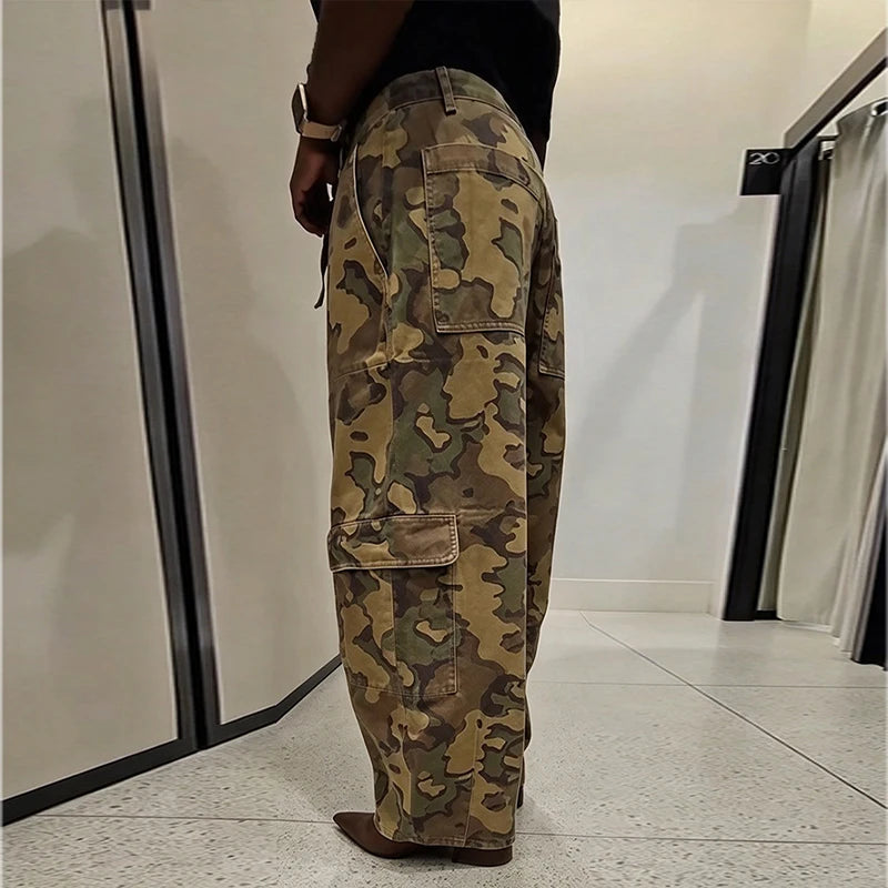 Camo Print Drawstring Waist Women Pants Wide Leg Loose Cut Drawstring Hem Relaxed Fit Casual Trouser Streetwear 2026 New Fashion