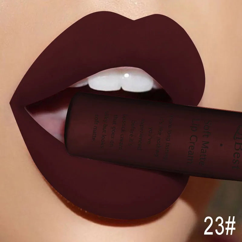 QIBEST Velvet Matte Nude Liquid Lipstick Makeup Sexy Red Lipgloss Waterproof Long-lasting Purple Black Orange Lip Stain Cosmetic