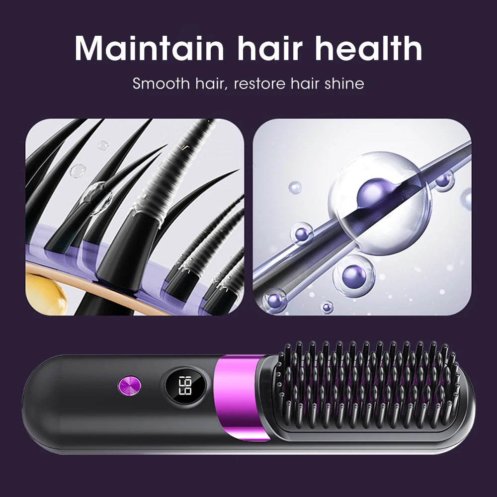Cordless Hair Straightener 4 Temp LCD Display Anti-scald Hair Straightening Brush Portable Rechargeable Hair Styler Travel Women