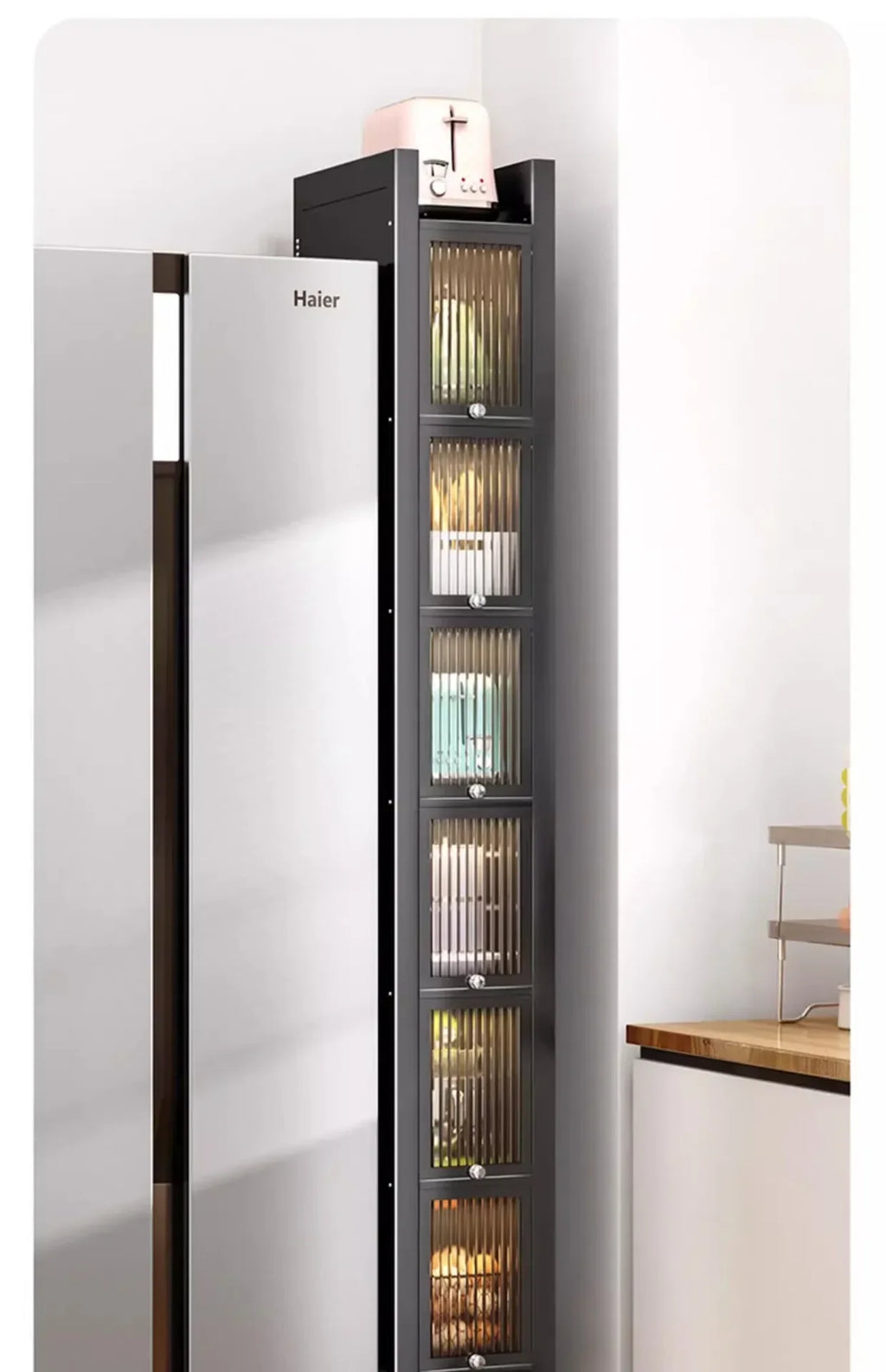 Multi-functional Kitchen Shelf Floor-to-ceiling Shelf Locker Microwave Pot Oven Cabinet Storage Rack with Cabinet Door
