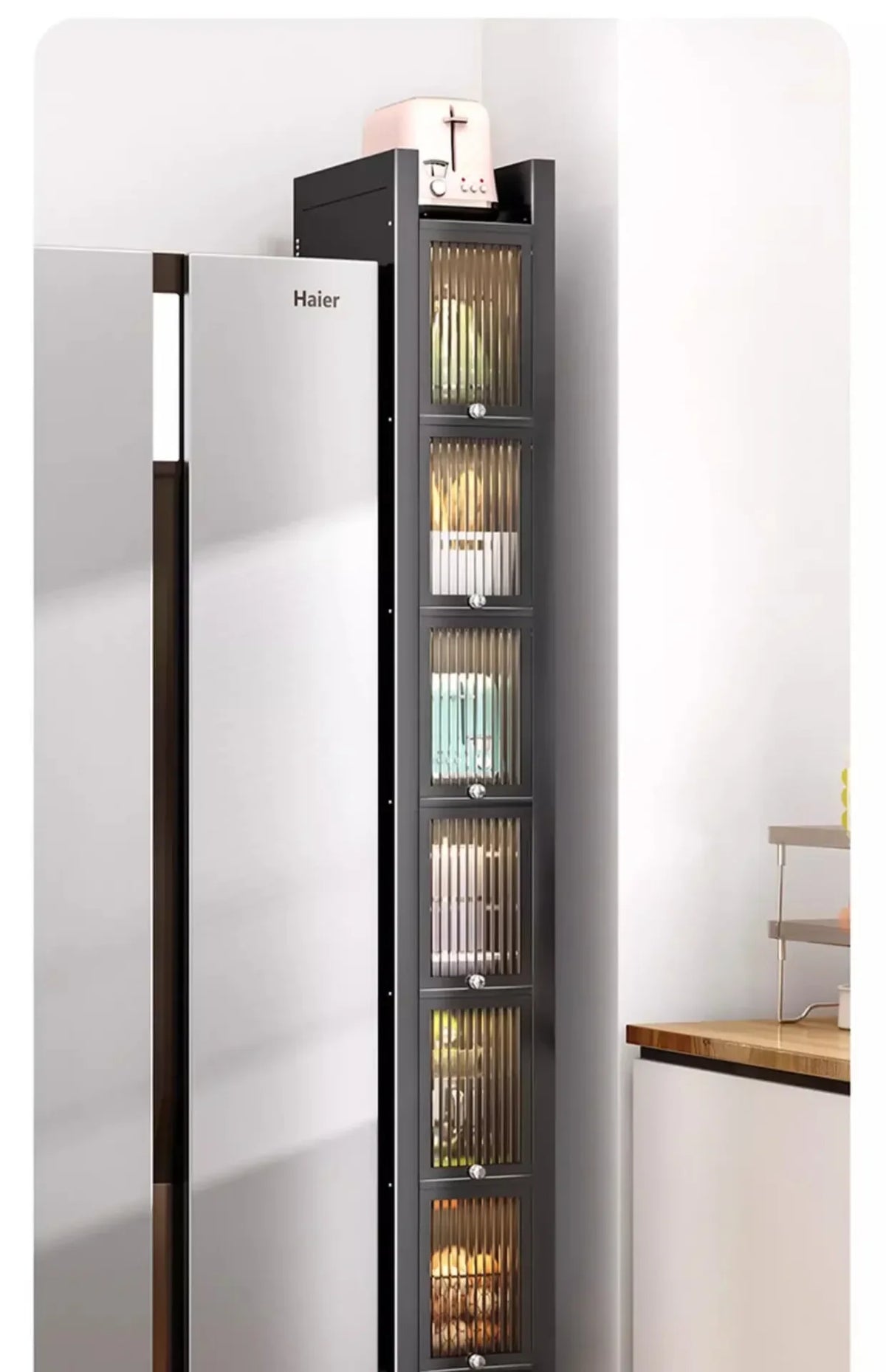 Multi-functional Kitchen Shelf Floor-to-ceiling Shelf Locker Microwave Pot Oven Cabinet Storage Rack with Cabinet Door