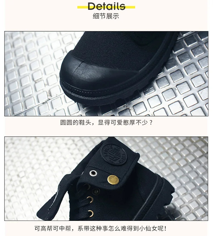 New Canvas Shoes Women Work Boots Palladium Style Fashion High-top Breathable Ankle Casual Shoes Female High Quality 35-41