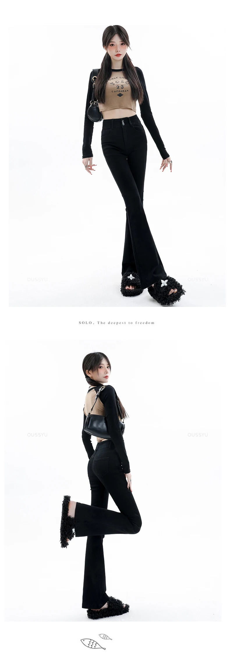 Women Jeans Cotton Denim Flared Pants Elastic Force Vintage Streetwear High Waist Slim Mom Harajuku Trousers Plus Length