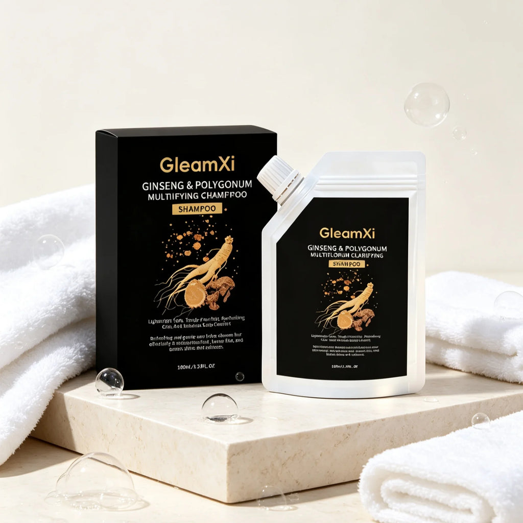 GleamXi Polygonum Multiflorum Shampoo Moisturizing Hair Relieve Dryness Scalp Anti Frizz Boost Luster Ginseng Hair Shampoo 100ml
