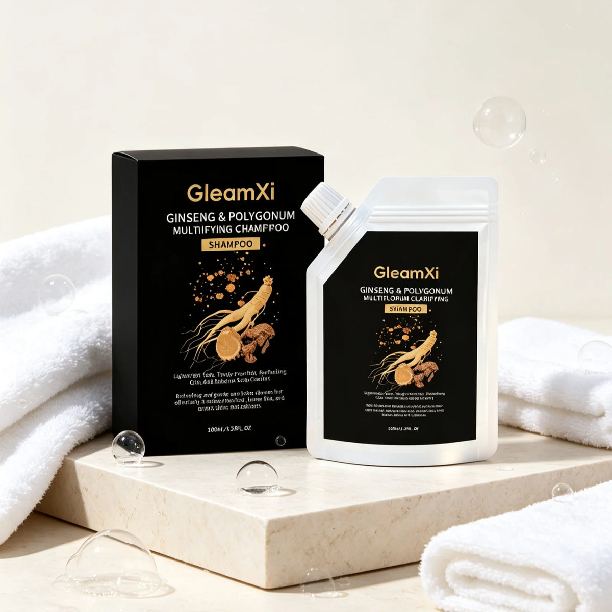 GleamXi Polygonum Multiflorum Shampoo Moisturizing Hair Relieve Dryness Scalp Anti Frizz Boost Luster Ginseng Hair Shampoo 100ml