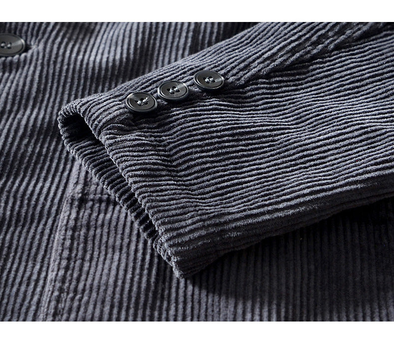 Autumn Casual Blazers for Men Daily Commute Suit Male Pure Cotton Corduroy Gray Single Breasted Suit Jackets Man Simle Coats