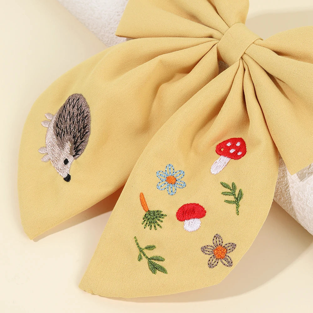 Cartoon Hedgehog Bow Hair Clip For Girls Elegant Handmade Flower Fox Embroidery Hairpins  New Trendy Headwear Hair Accessories