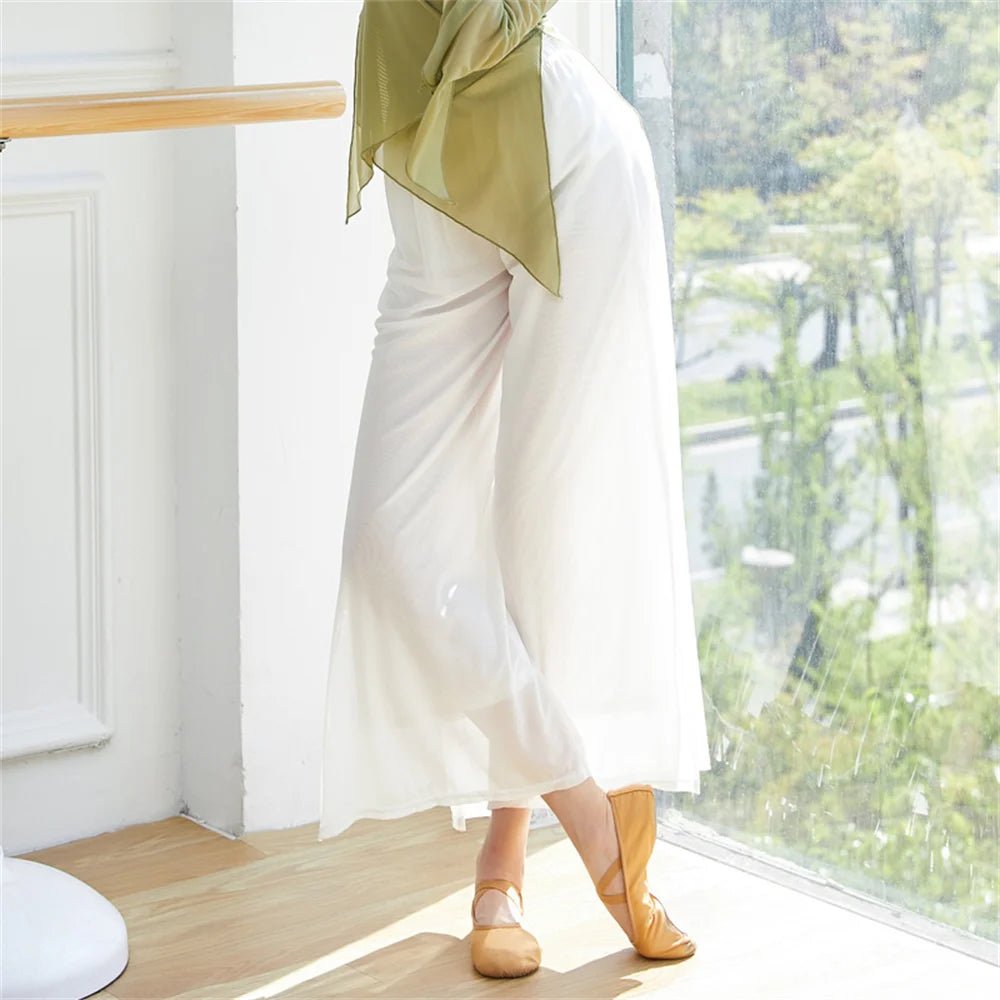 Fashion New Pants Woman Sport Pants Fitness Pants Wide Leg Pants Double Layers Mesh Dance Pants Adult Long Pants Women Clothing