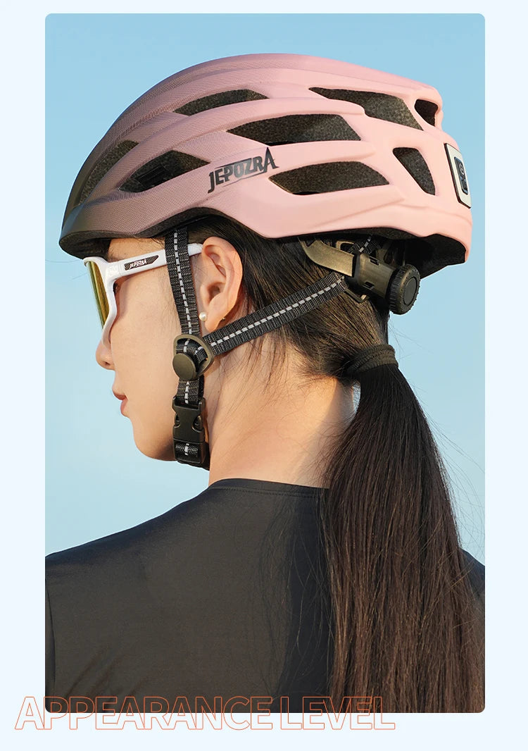 JEPOZRA Cycling Helmet Man Women LED Light Helmet Road Mountain Bike Helmet Bicycle Helmet Rechargeable Brim Design Helmet