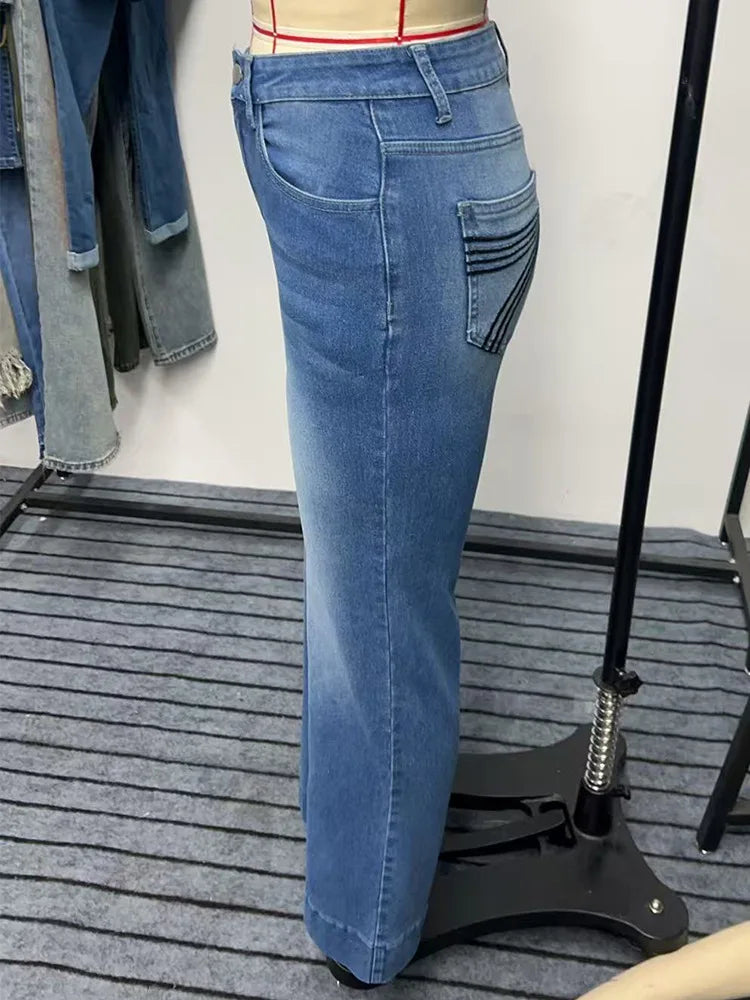 Denim Pants Women Solid Spliced Jeans Slim Fit Streetwear Pockets Floor Length Trousers Distressed Skinny Lady Elegant Autumn