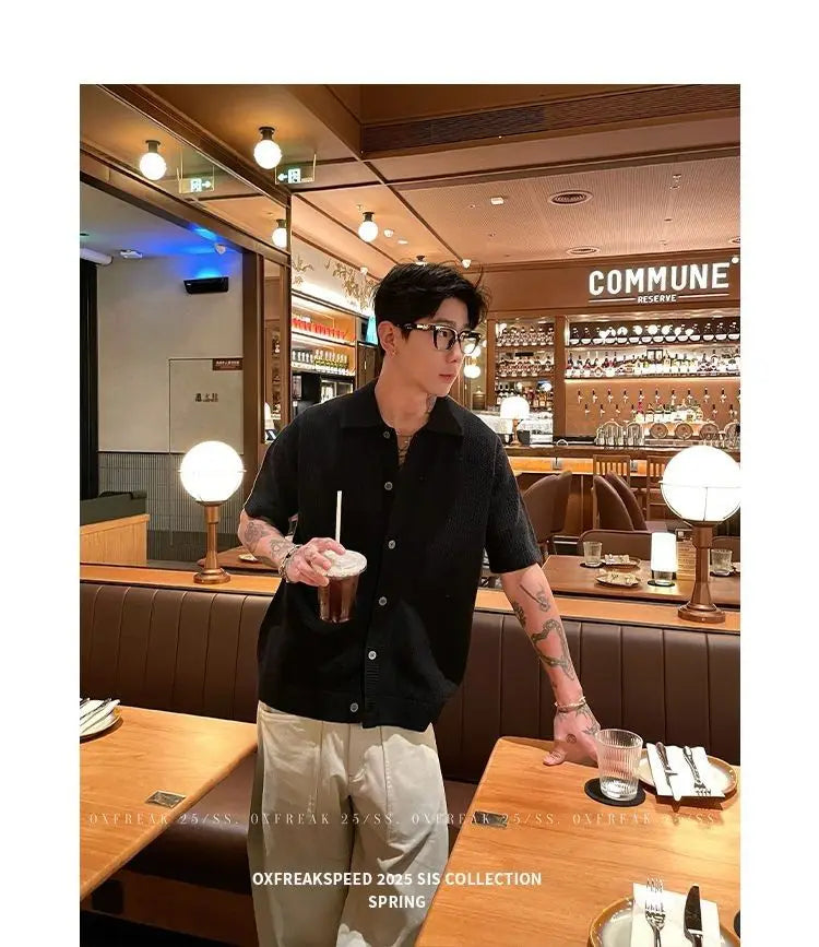 Men's Vintage Knitted Polo Shirt 2025 Summer Short Sleeve Cotton-Blend Breathable Old Money Style Luxury Texture Top
