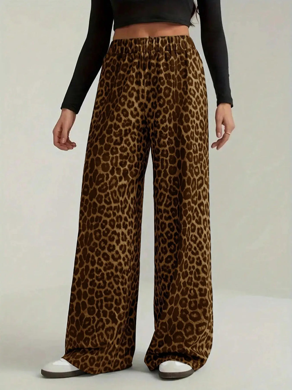 2026 New Leopard Print Pants Women Elasticity High Waist Loose Wide Leg Pants Women Fashion High Street Straight Casual Pants
