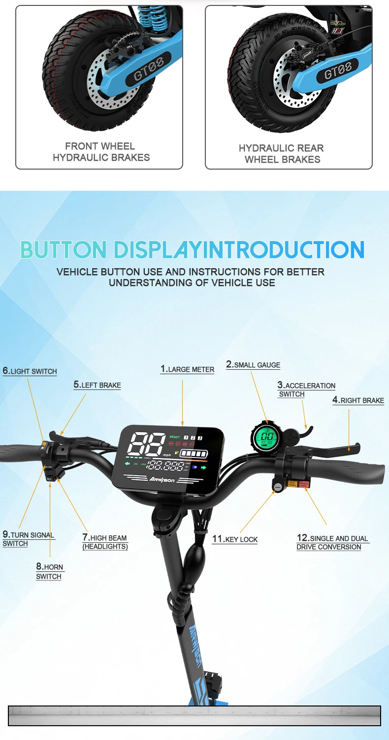 5600W Adult Electric Scooter Dual Motor Top Speed Sport Folding E-Scooter with Detachable Seat