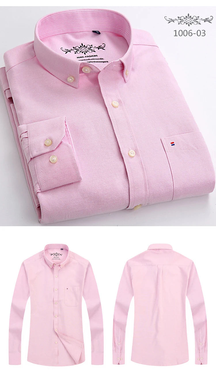 New Cotton Mens Striped Plaid Print Oxford Spinning Casual Long Sleeve Shirt Comfortable Collar Button Slim Male Business Shirts