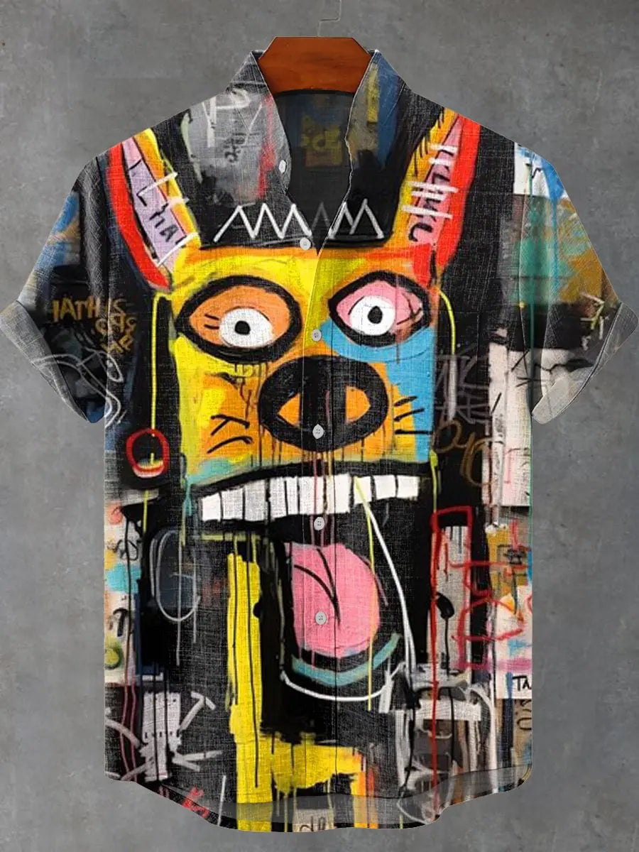 2025 Party Short Sleeve Shirt Road Animal Pattern Printed Short Sleeve Button Shirt Summer Fashion Casual Style
