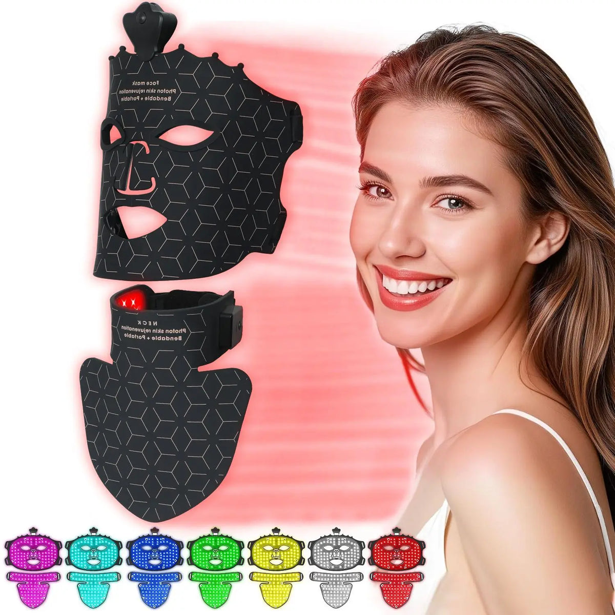 Red Light 7 Colors LED Face Mask Therapy Beauty Mask for Anti-Aging Wrinkles Skin Rejuvenation Lifting Tighten Home Use Tool