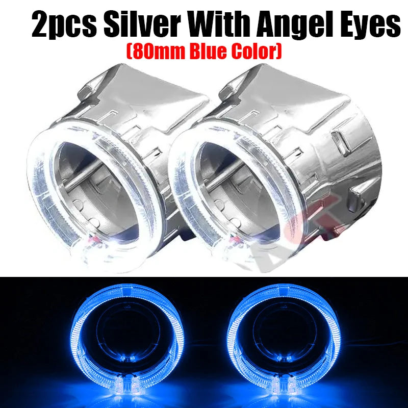2.5 inch 80mm LED Angel Eyes Projector Shrouds WST Bi-xenon Bi-led Headlight Lenses Cover Mask Car Light Retrofit Accessories