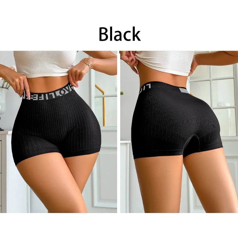 Multiple Sizes High Waisted Yoga Briefs Seamless Soft Boxer Shorts Anti-Chafe Ribbed Short Underwear Women
