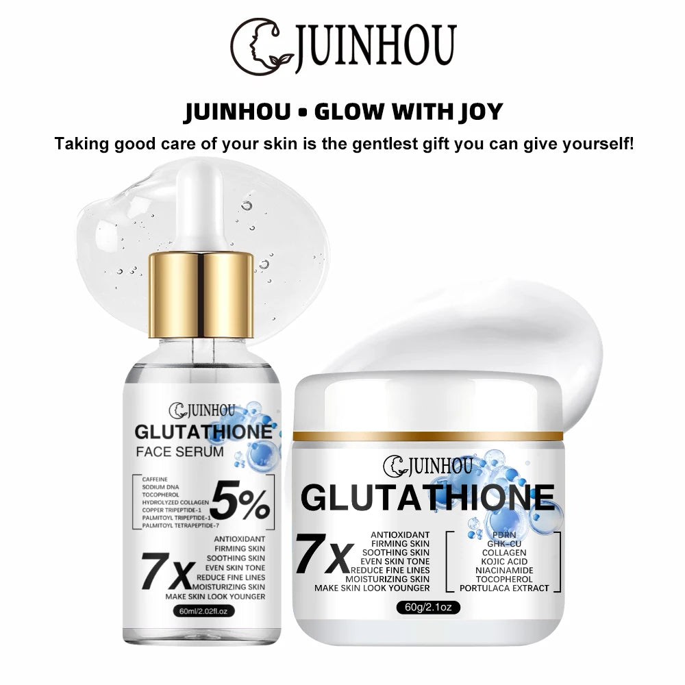 JUINHOU Glutathione Facial Cream Serum Set Antioxidant Brightening Even Skin Tone Moisturizing Suitable For Daily Facial Care