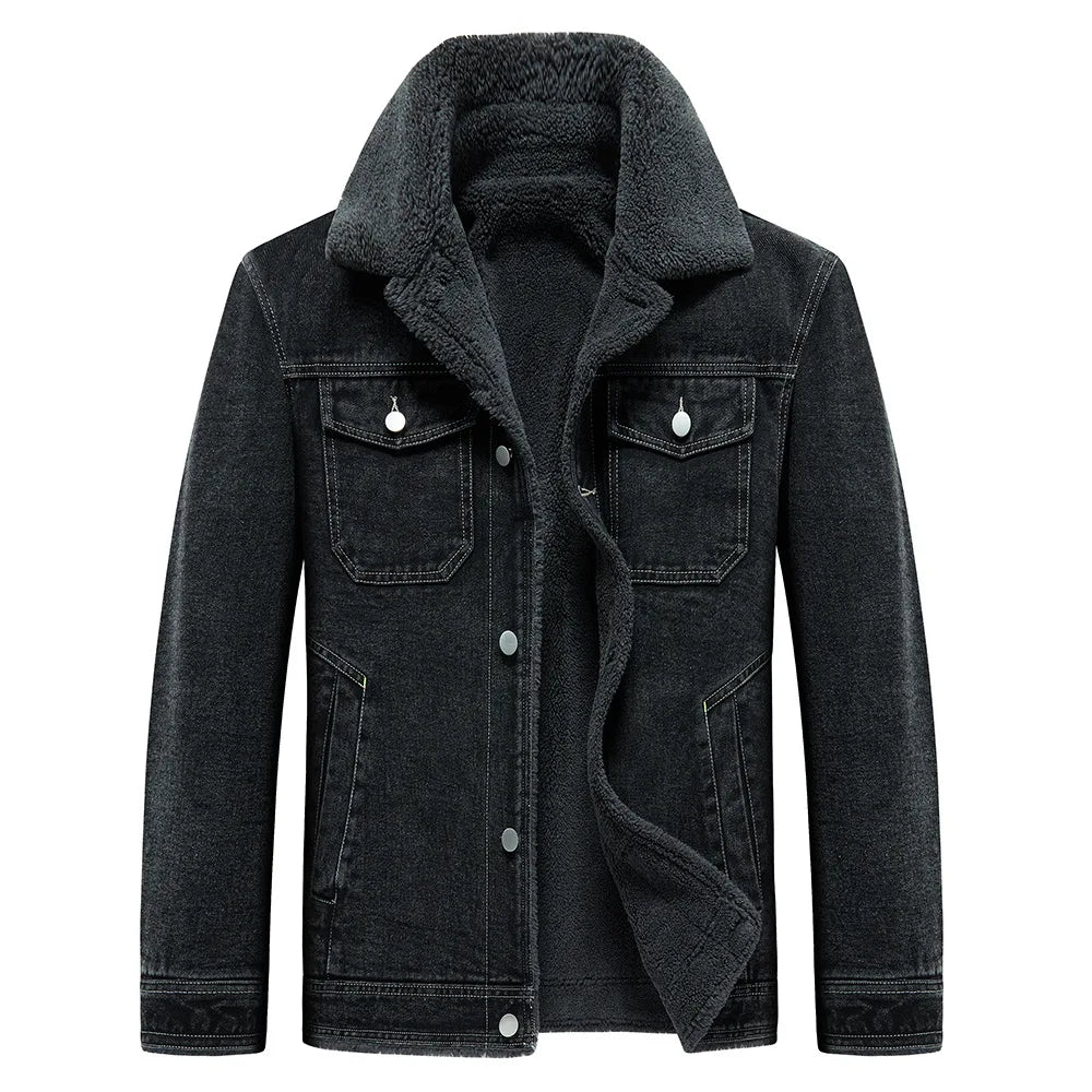 New Fashion Men Black Denim Jackets Fleece Warm Jeans Coats Quality Male Cotton Casual Winter Coats Outwear Winter Clothes 5XL
