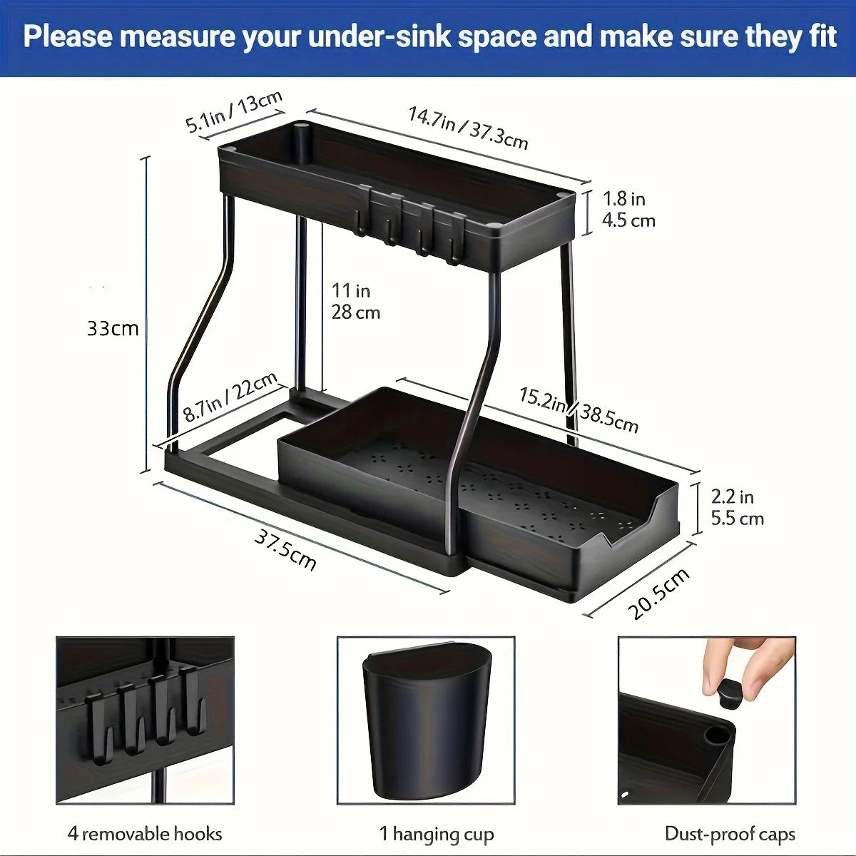 Double Layer Storage Rack, Pull-out Storage Box, Cabinet Sink for Organizing and Organizing Storage Racks  Kitchen Organizer