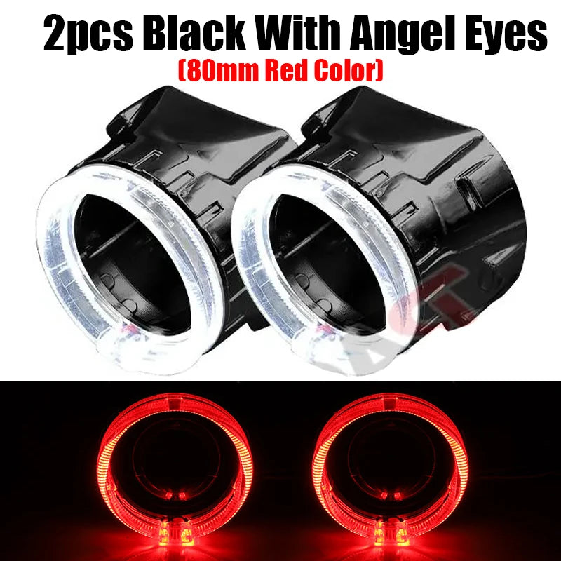2.5 inch 80mm LED Angel Eyes Projector Shrouds WST Bi-xenon Bi-led Headlight Lenses Cover Mask Car Light Retrofit Accessories