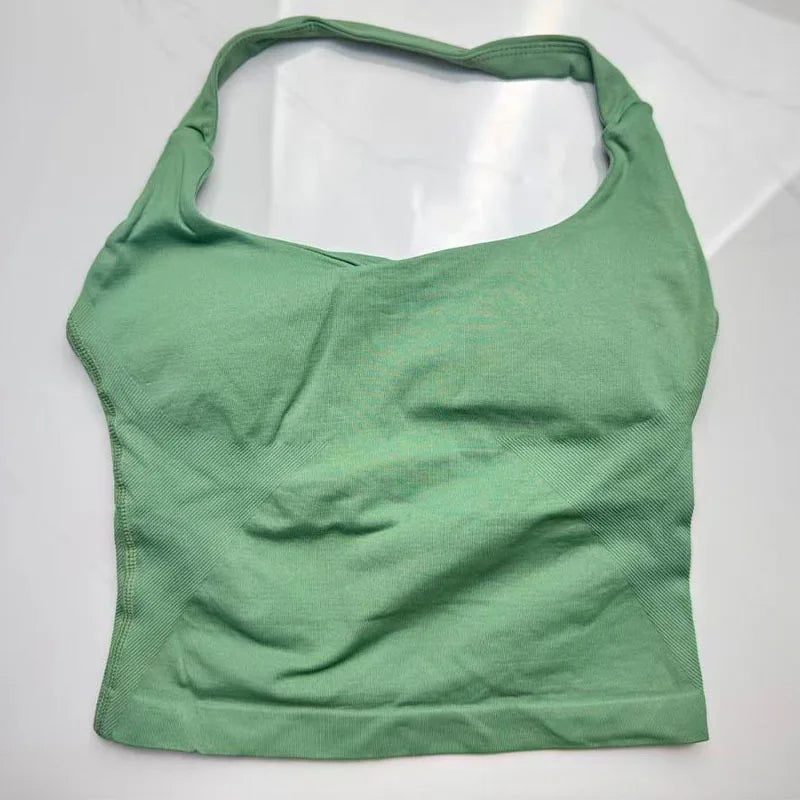 Seamless Halter Workout Tank Top for Women Backless Longline Yoga Top Gym Fitness Activewear Body Shaping Sportswear