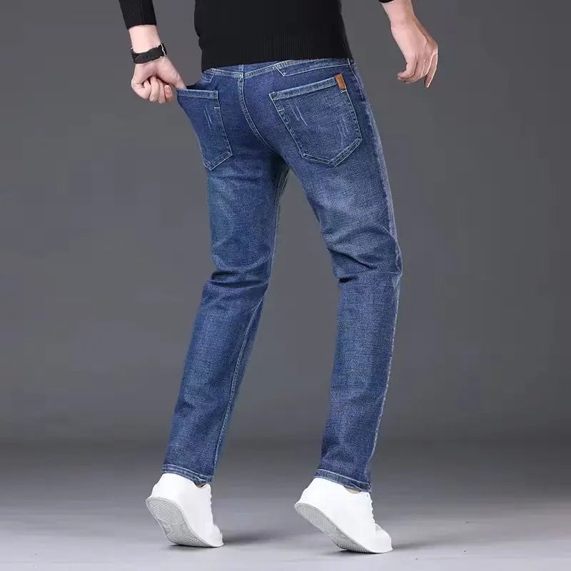 2026 New Business Men's Jeans Casual Comfortable Straight Stretch Fashion Classic Premium Blue Black Denim Pants Large Pants