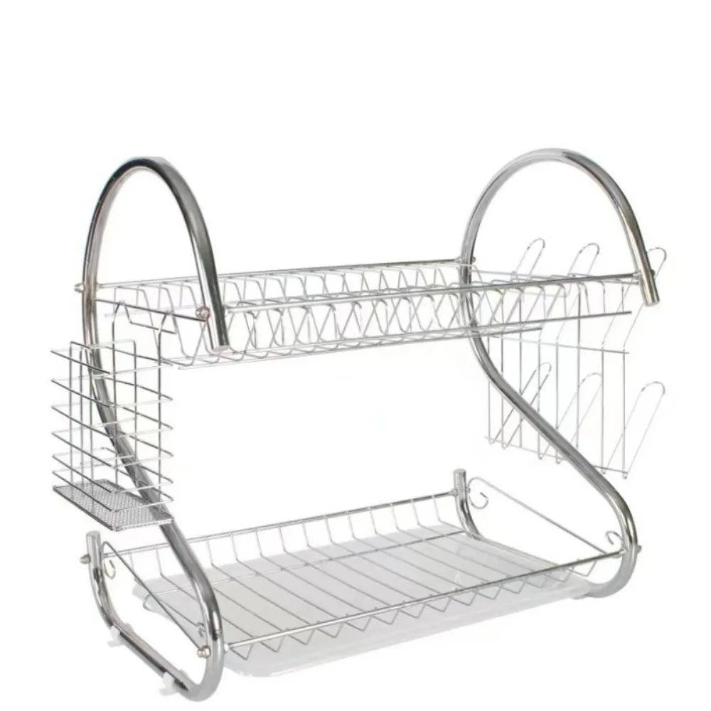 Kitchen Cutlery Organizer 2 Tier S-Shaped Dish Drainer Space-saving Metal Dish Drying Rack Stable Cup Drainer Chopsticks