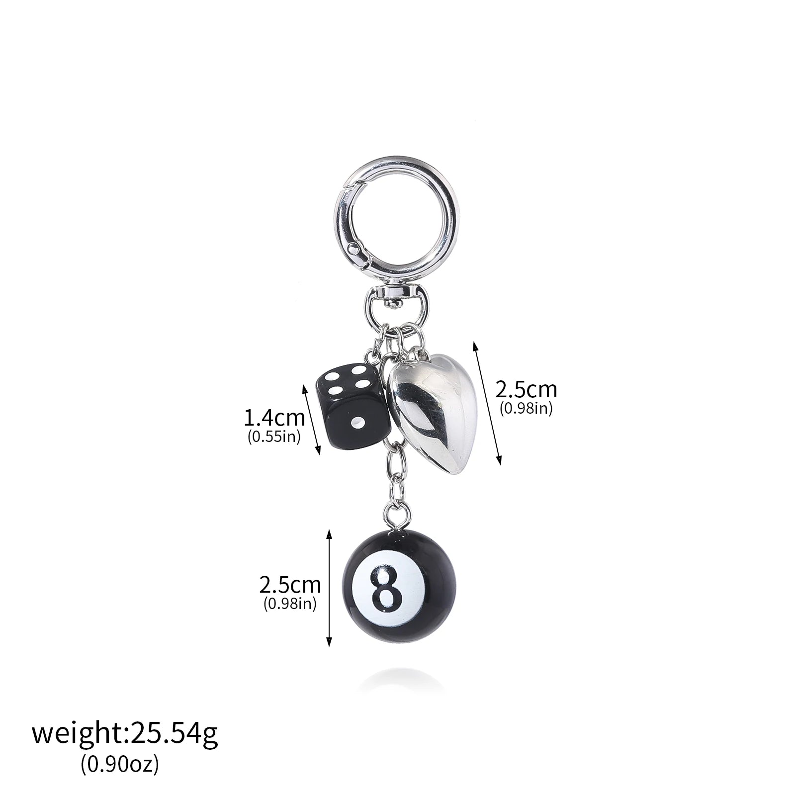 Y2K Detachable Pants Chain 8-Ball Dice Heart Waist Chain Adjustable Men's Streetwear Jeans Bag Charm Gift Jewelry