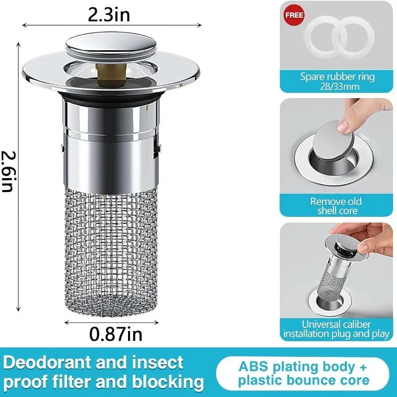 1-20PCS Kitchen Bathroom Sink Stopper Stainless Steel Rust Proof Drain Strainer Anti Odor Anti Clog Pop Up Drain Filter